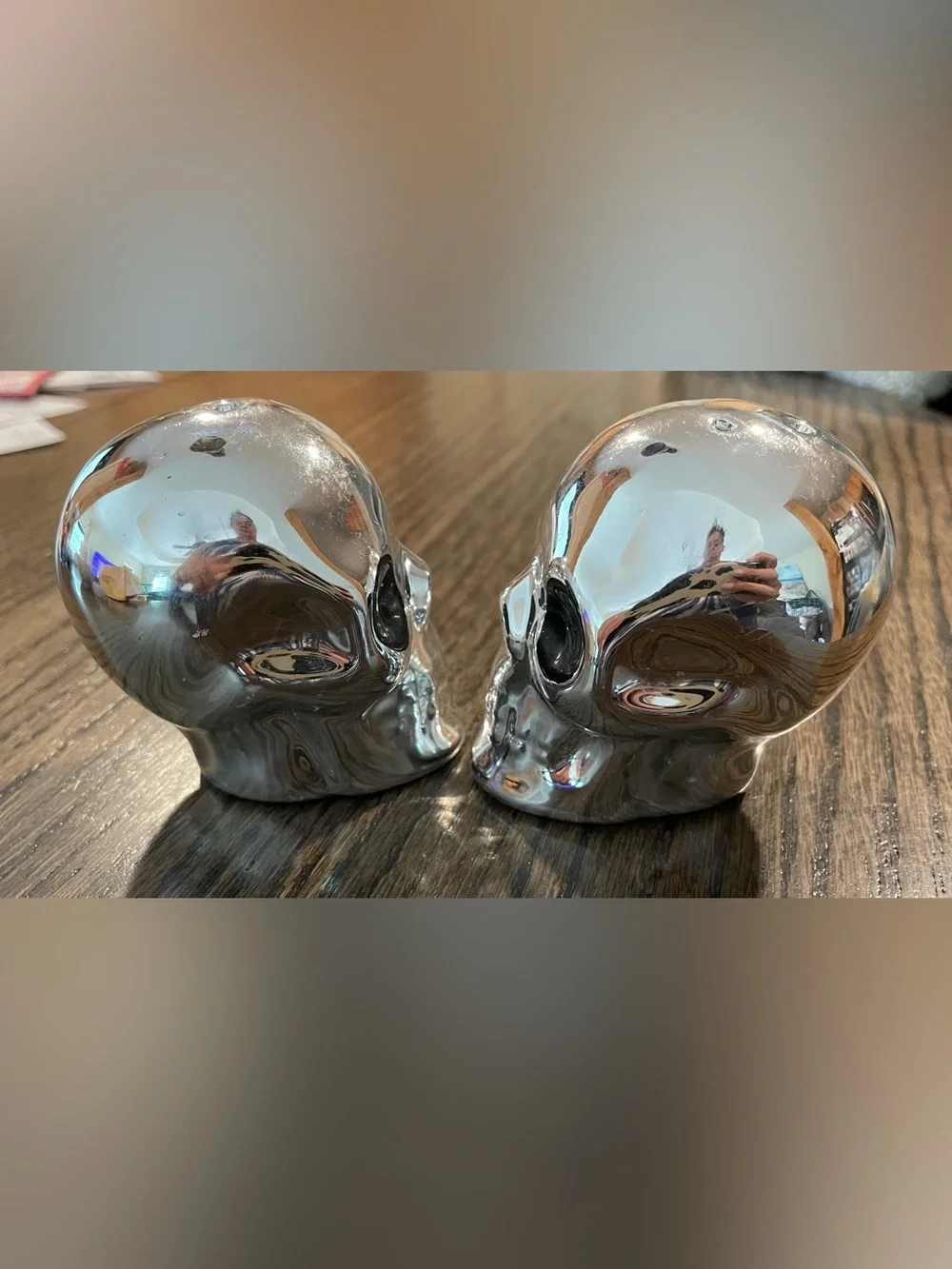 Chrome Skull Salt and Pepper Shakers Set